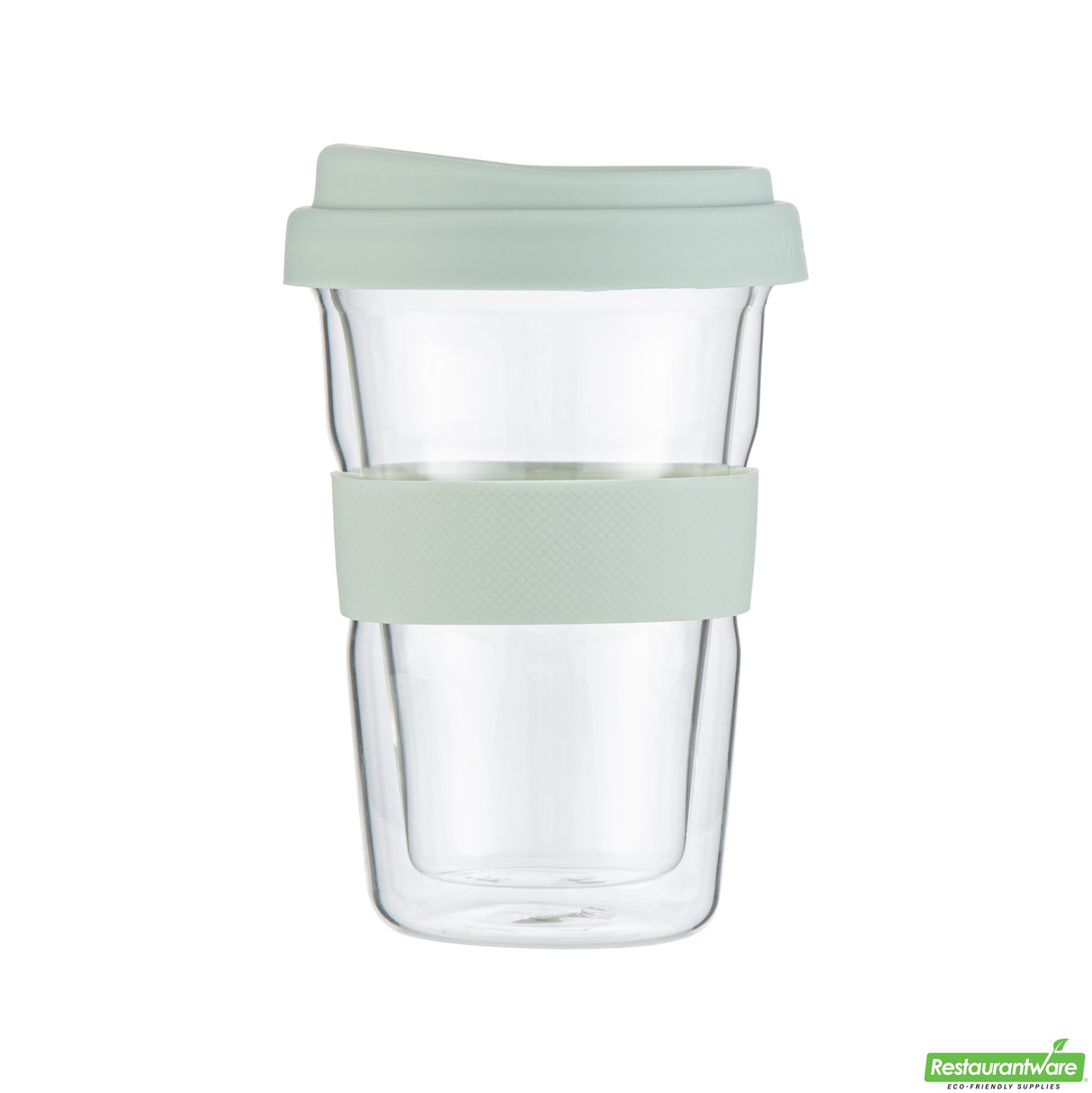 Mugs, Travel, Forma Glass, 14 Ounce, Double-Wall, Borosilicate, includes Mint Green Lid & Sleeve,10 - 1 EACH