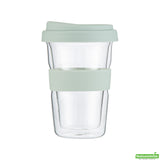 Mugs, Travel, Forma Glass, 14 Ounce, Double-Wall, Borosilicate, includes Mint Green Lid & Sleeve,10 - 1 EACH