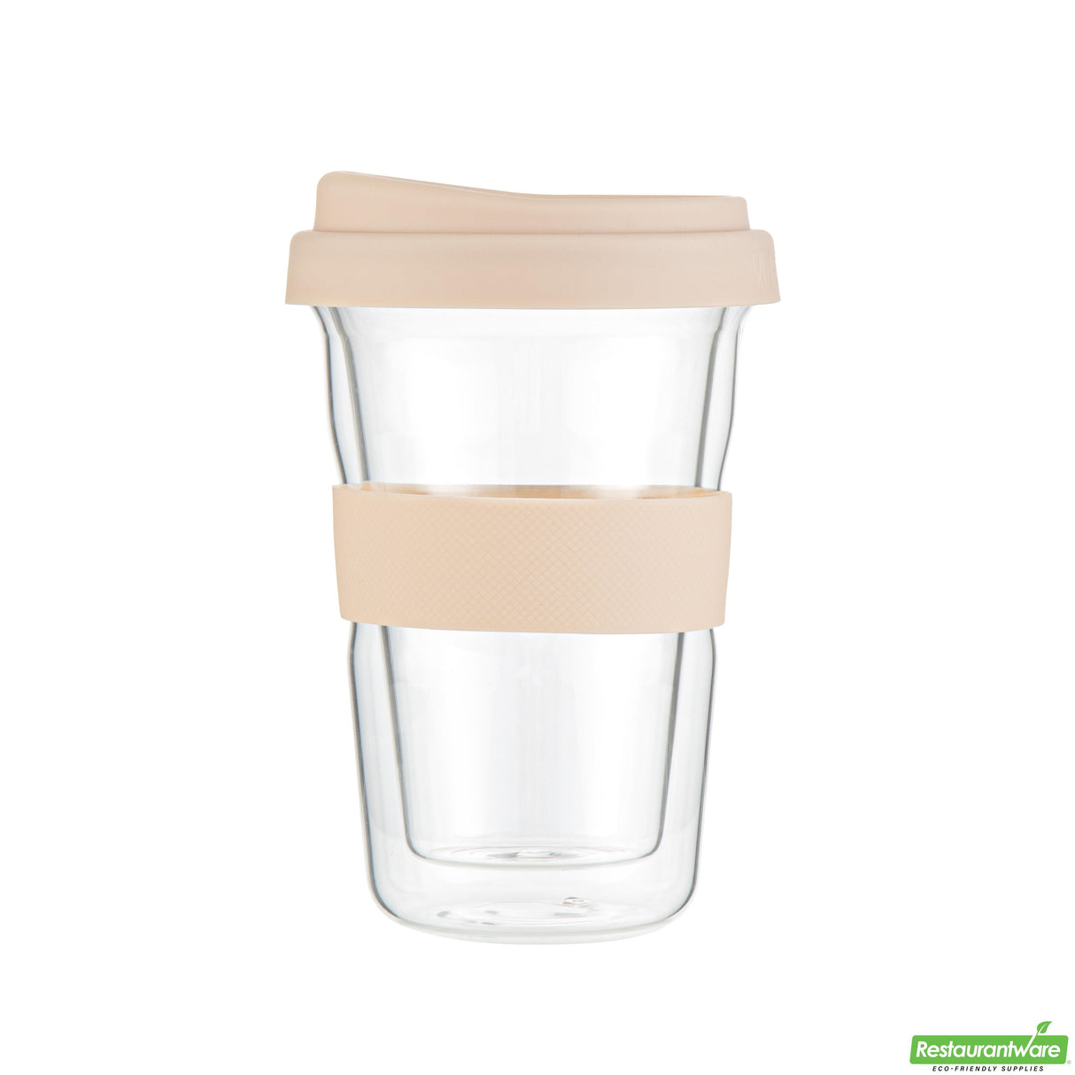 Mugs, Travel, Forma Glass, 14 Ounce, Double-Wall, Borosilicate, includes Tan Lid & Sleeve,10 - 1 EACH