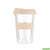 Mugs, Travel, Forma Glass, 14 Ounce, Double-Wall, Borosilicate, includes Tan Lid & Sleeve,10 - 1 EACH