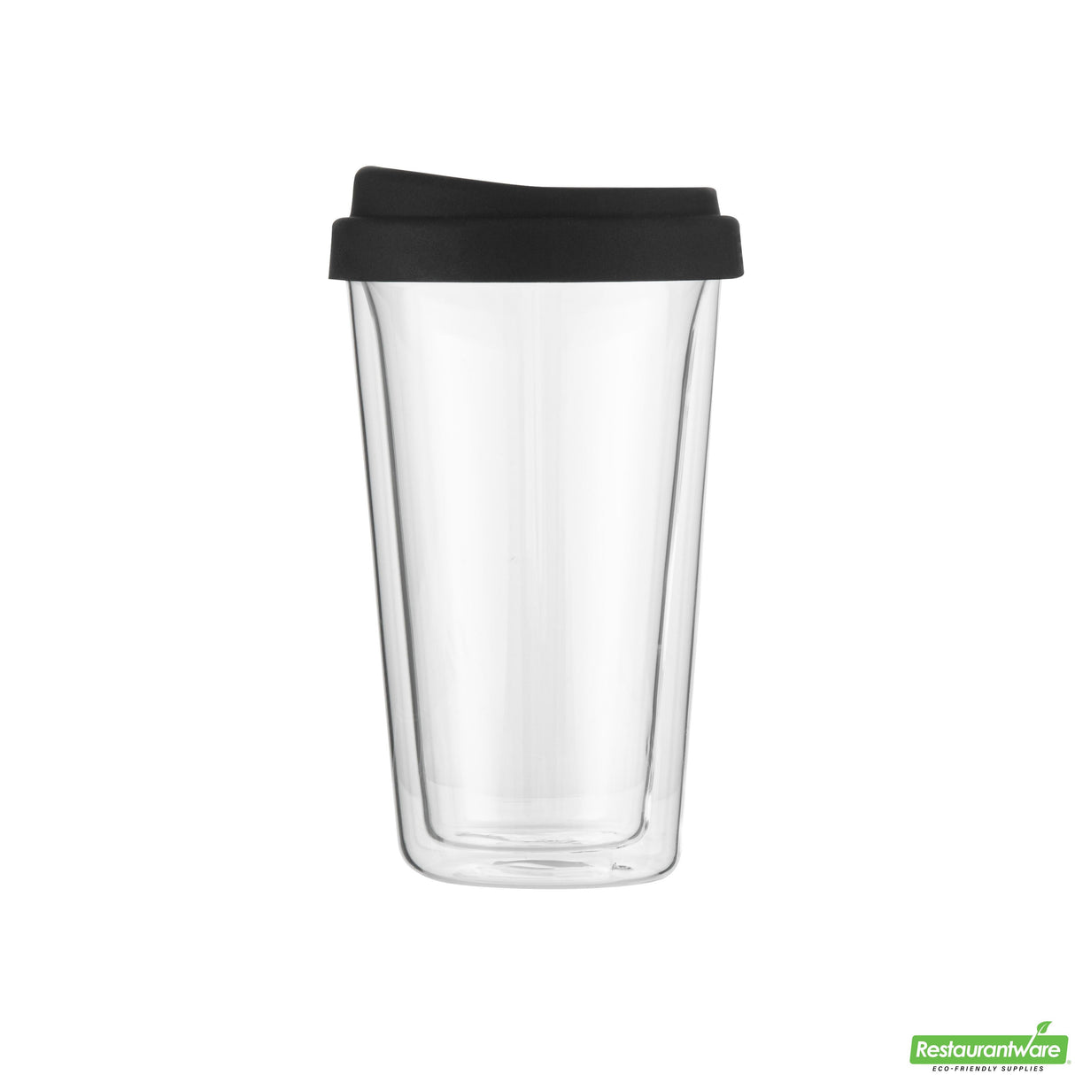 Mugs, Travel, Forma Glass, 14 Ounce, Double-Wall, Borosilicate, includes Black Lid,10 - 1 EACH