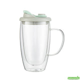 Mugs, Travel, Forma Glass, 15 Ounce, Double-Wall, Borosilicate, includes Gray & Green Lid,10 - 1 EACH