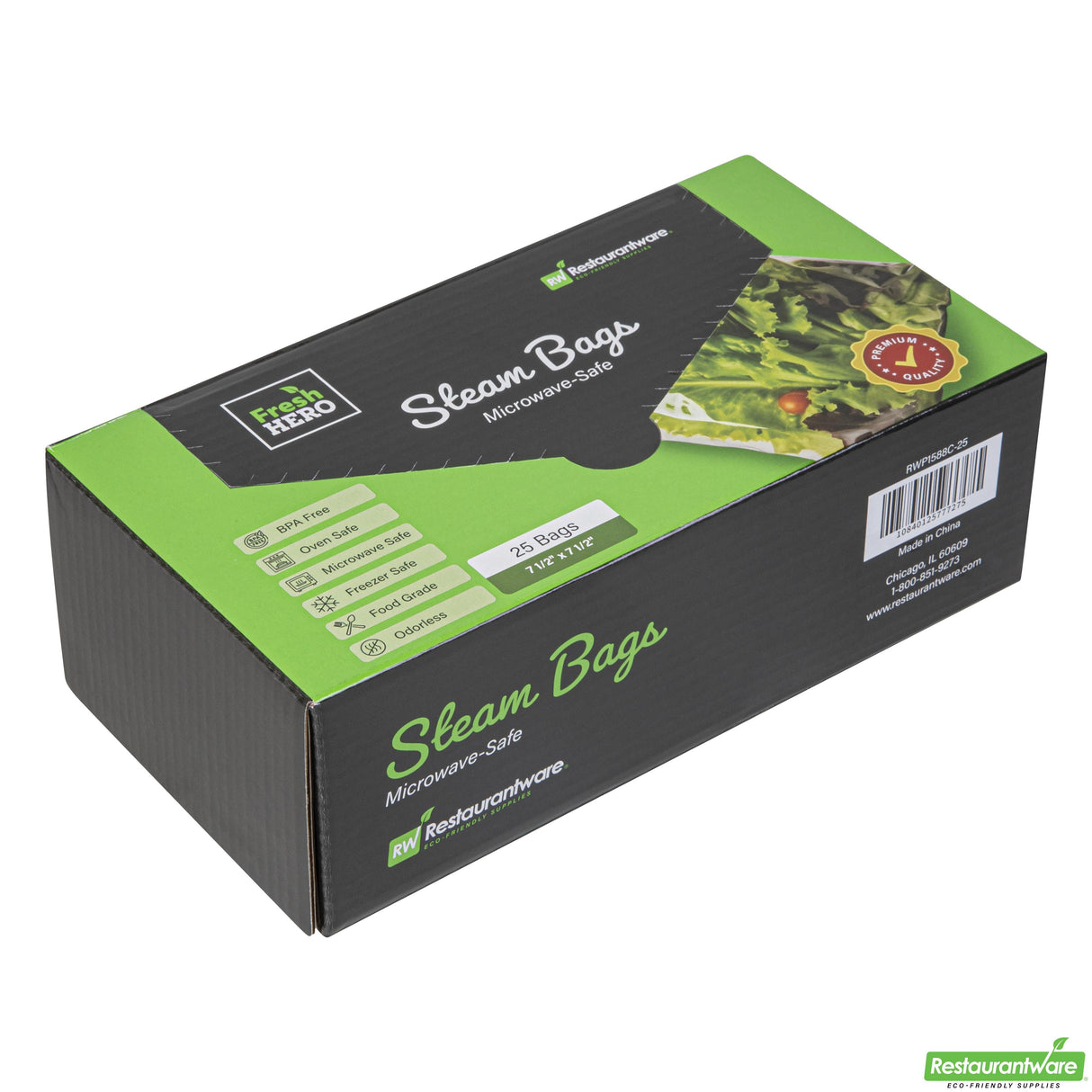 Bags, Steam, Fresh Hero 7.50 x 7.50 Inch, Microwavable Plastic, Green,25 - 1 EACH