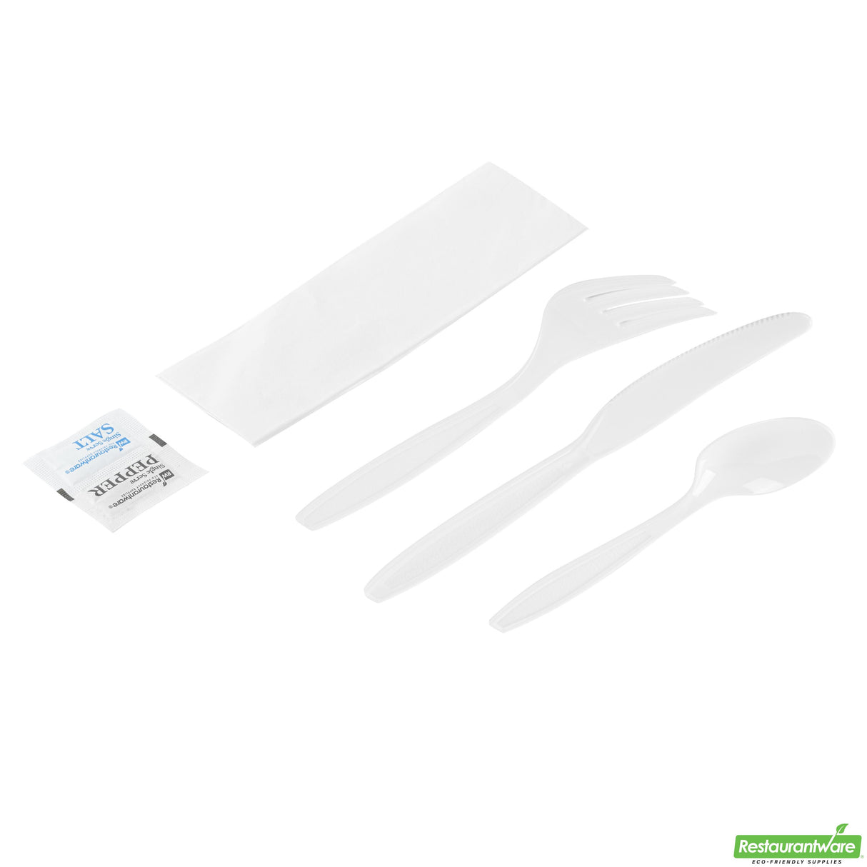 Cutlery Kits, Fork/Knife/Spoon, RW Base, Extra Heavy Weight Plastic, White, with Napkin/Salt/Pepper, 7.50 Inch, Wrapped,250 - 6 PIECE