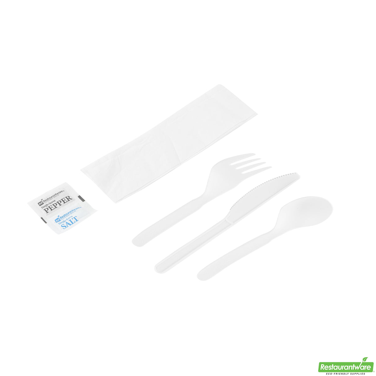 Cutlery Kits, Fork/Knife/Spoon, Basic Nature, Plastic, White, with Napkin/Salt/Pepper, 6.25 Inch, Wrapped,250 - 6 PIECE