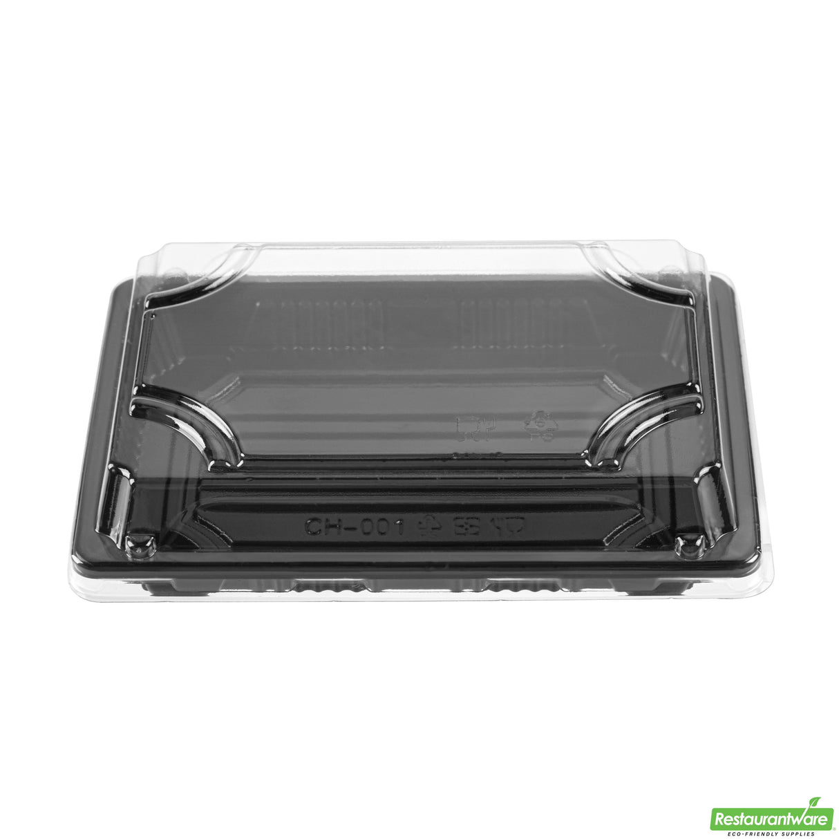 Trays, Take-Out Sushi, Roku 6.50 x 4.25 x 1.50 Inch, Plastic, Black, Rectangular, includes Clear Lid,100 - 2 PIECE
