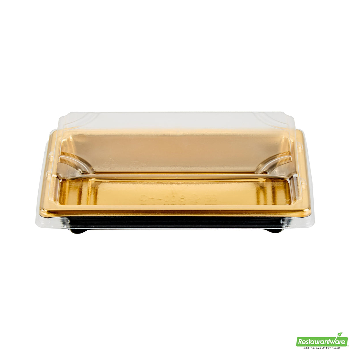 Trays, Take-Out Sushi, Roku 5.25 x 3.25 x 1.50 Inch, Plastic, Gold, Rectangular, includes Clear Lid,100 - 2 PIECE