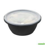 Bowls, Serving, Cater Tek 51 Ounce, Microwavable Plastic, Black, 8 x 8 x 3.50 Inch, includes Clear Lid, Round,25 - 2 PIECE