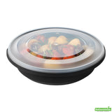 Bowls, Serving, Cater Tek 58 Ounce, Microwavable Plastic, Black, 8 x 8 x 3.75 Inch, includes Clear Lid, Round,25 - 2 PIECE