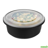 Bowls, Serving, Cater Tek 101 Ounce, Microwavable Plastic, Black, 9.75 x 9.75 x 4 Inch, includes Clear Lid, Round,25 - 2 PIECE