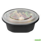 Bowls, Serving, Cater Tek 85 Ounce, Microwavable Plastic, Black, 9.75 x 9.75 x 3.75 Inch, includes Clear Lid, Round,25 - 2 PIECE