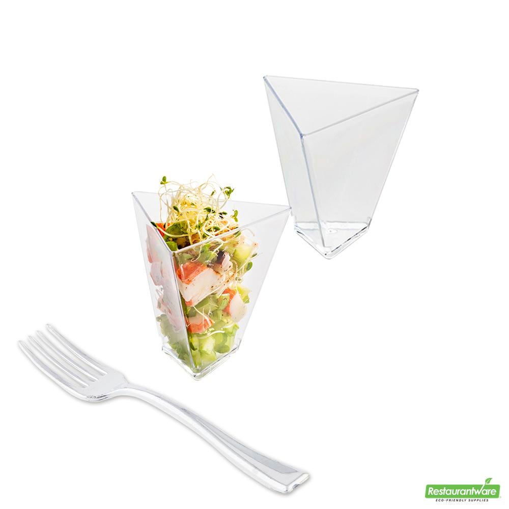 Cup Set, Torcente 4 Ounce, Plastic, Clear, includes 4 Inch Silver Plastic Fork,100 - 1 EACH
