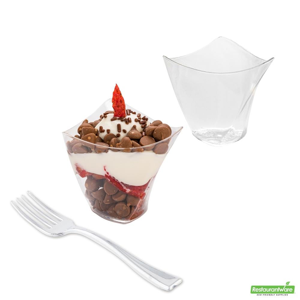 Cup Set, Crescendo 4 Ounce, Plastic, Clear, includes 4 Inch Silver Plastic Fork,100 - 1 EACH