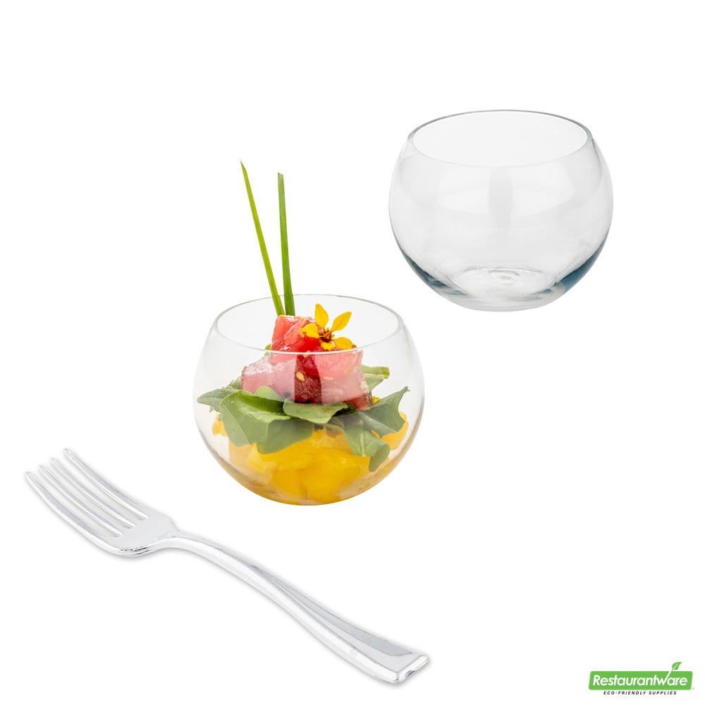 Cup Set, Sphere 4 Ounce, Plastic, Clear, includes 4 Inch Silver Plastic Fork,20 - 5 COUNT