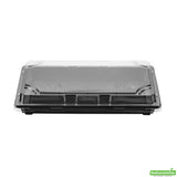 Trays, Take-Out Sushi, Roku 9.25 x 6 x 1.75 Inch, Plastic, Black, Rectangular, includes Clear Lid,100 - 2 PIECE