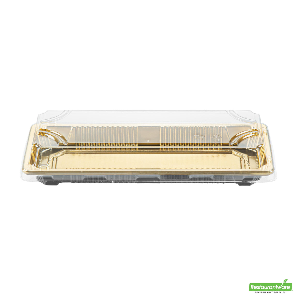 Trays, Take-Out Sushi, Roku 8.50 x 3.25 x 1.75 Inch, Plastic, Gold, Rectangular, includes Clear Lid,100 - 2 PIECE