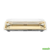 Trays, Take-Out Sushi, Roku 8.50 x 3.25 x 1.75 Inch, Plastic, Gold, Rectangular, includes Clear Lid,100 - 2 PIECE