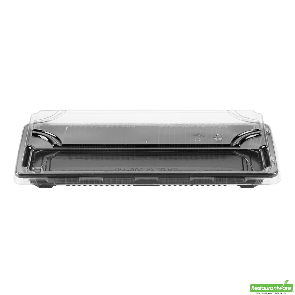 Trays, Take-Out Sushi, Roku 8.50 x 3.25 x 1.75 Inch, Plastic, Black, Rectangular, includes Clear Lid,100 - 2 PIECE
