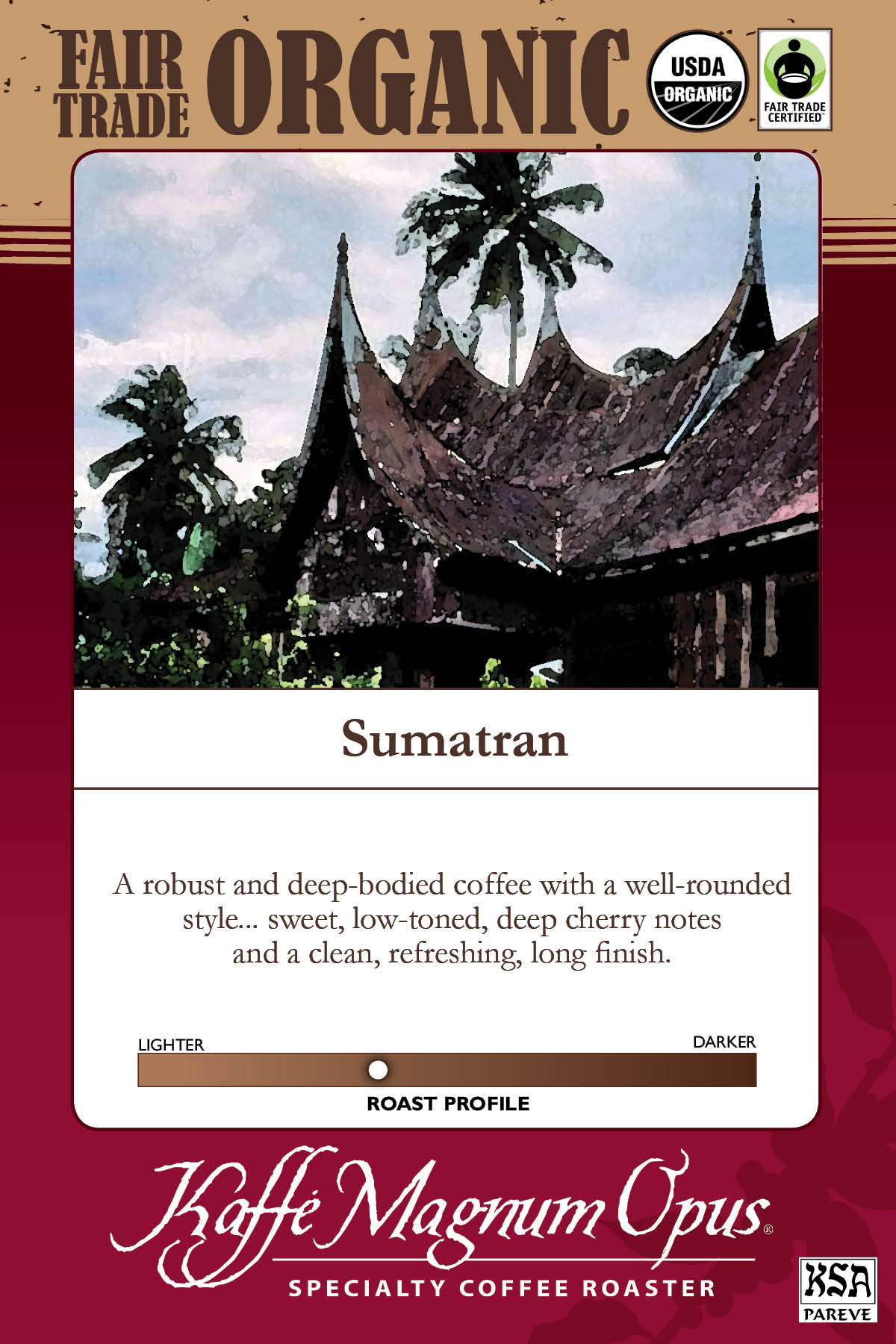 Coffee, Whole Bean, Sumatran,2 - 5 POUND