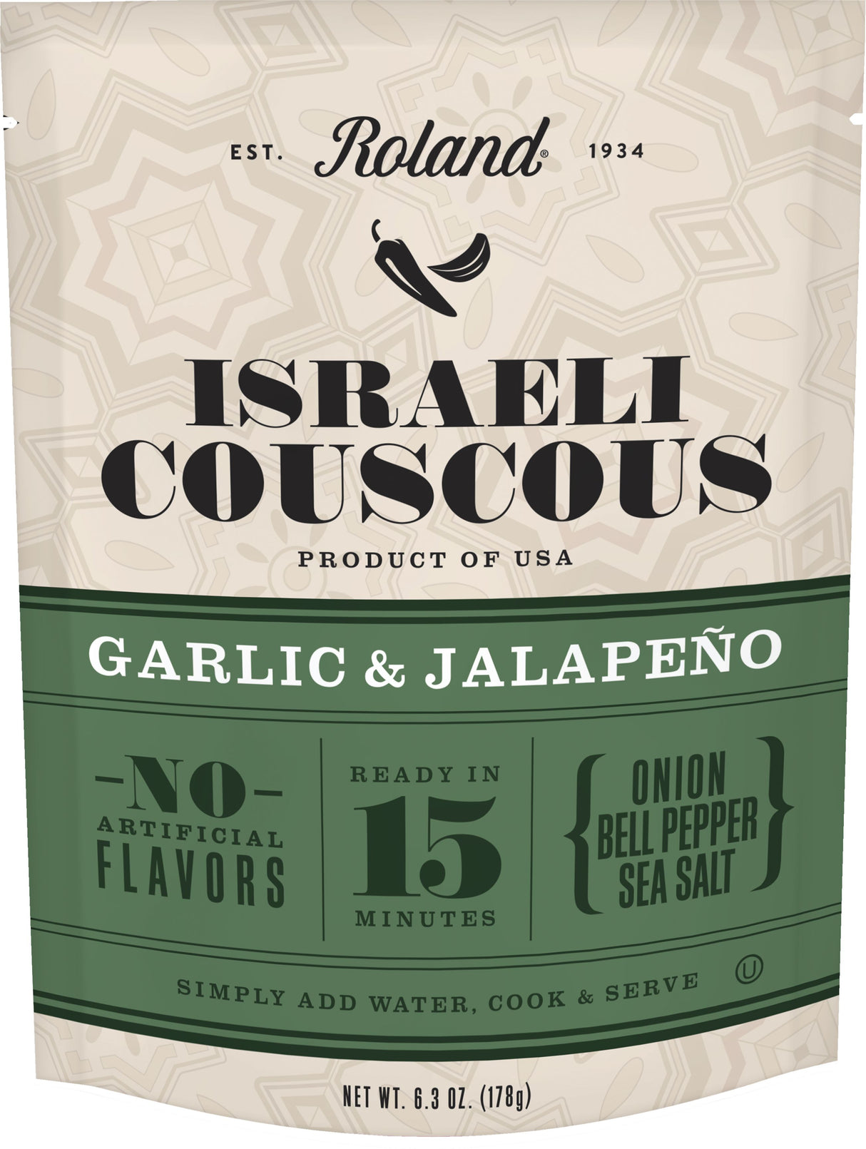 Couscous, Israeli, Garlic & Jalapeno,12 - 6.3 OUNCE