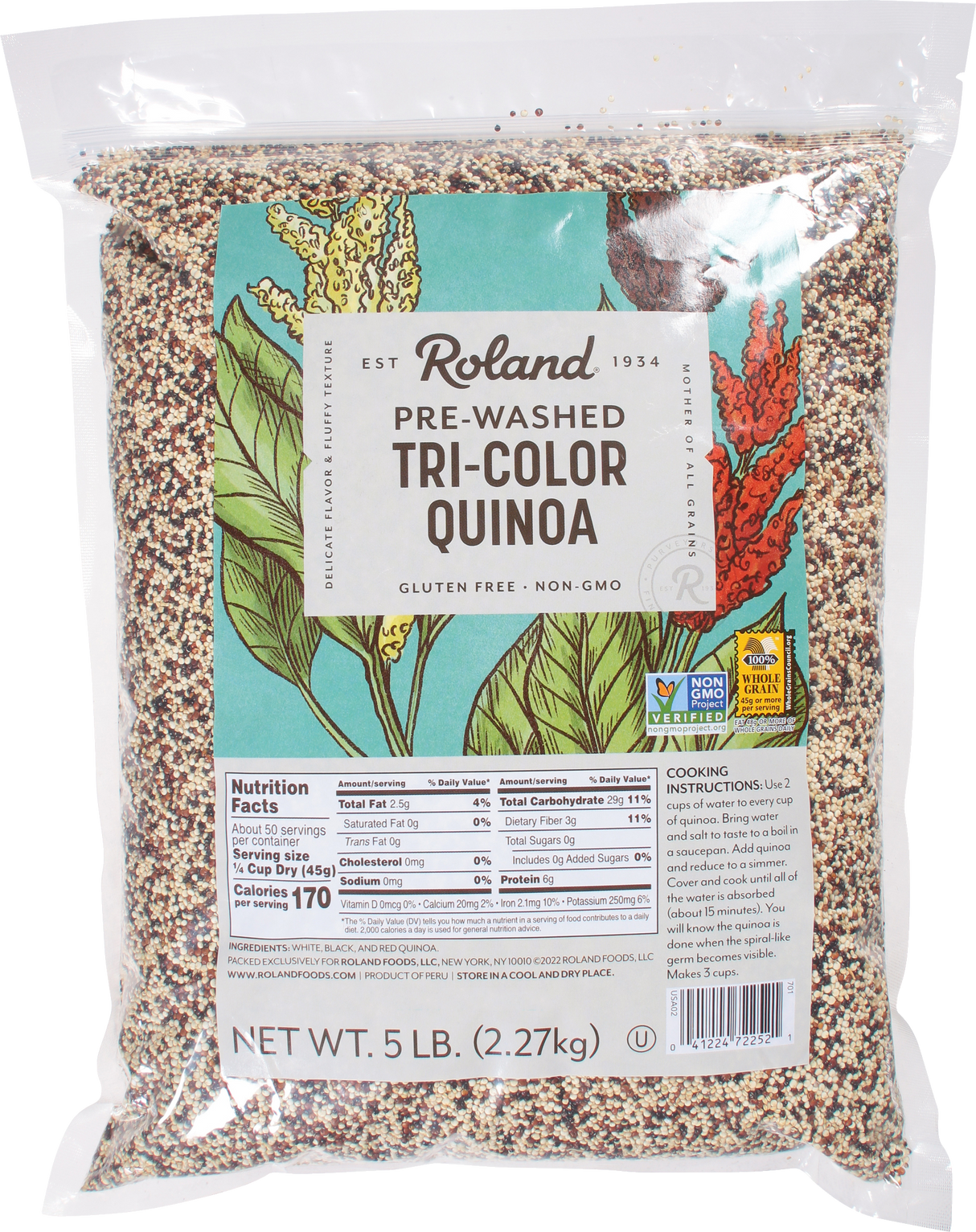 Quinoa, Tricolor, Pre-Washed,2 - 5 POUND