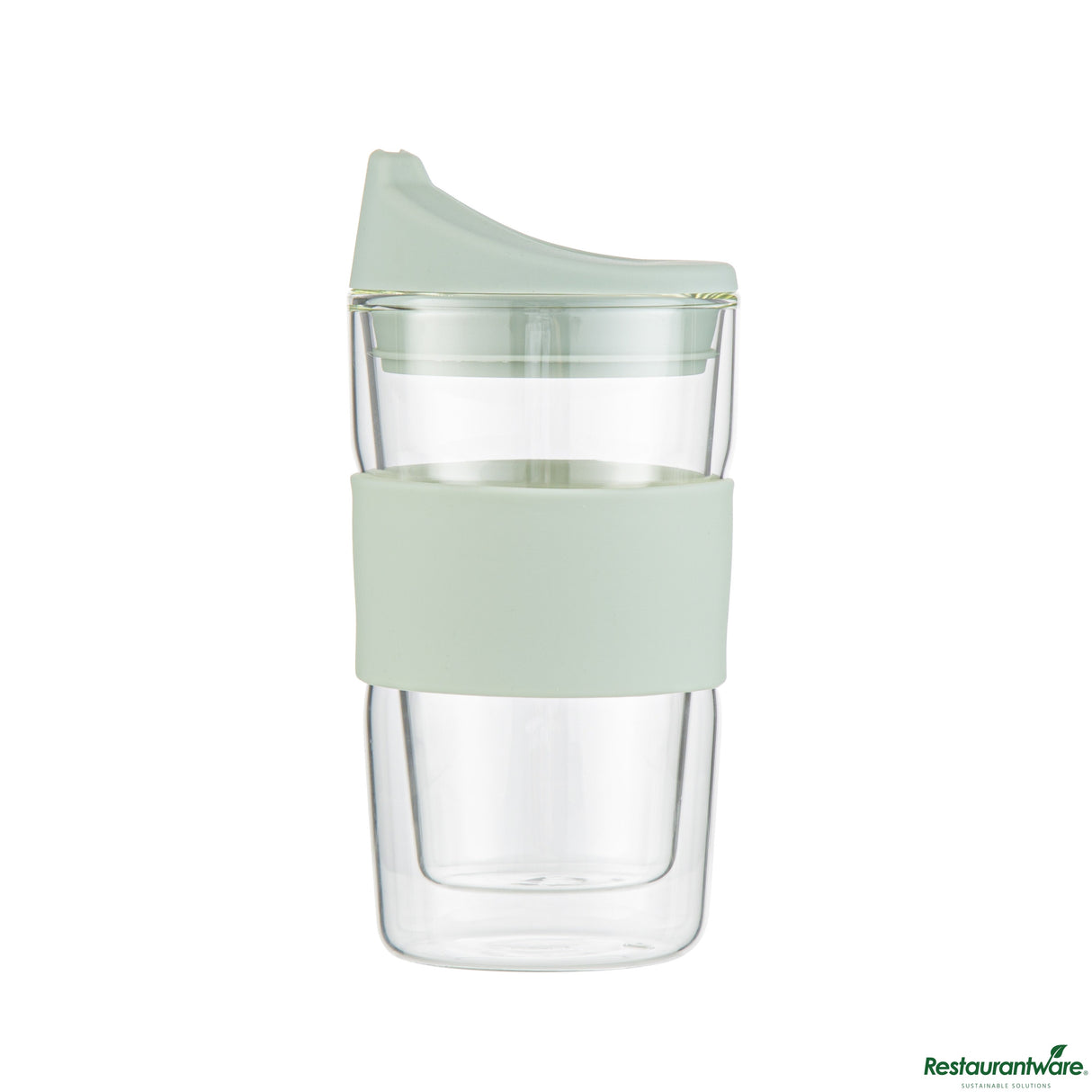Mugs, Travel, Forma Glass, 12 Ounce, Double-Wall, Borosilicate, includes Mint Green Lid & Sleeve,10 - 1 EACH
