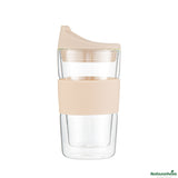 Mugs, Travel, Forma Glass, 12 Ounce, Double-Wall, Borosilicate, includes Tan Lid & Sleeve,10 - 1 EACH