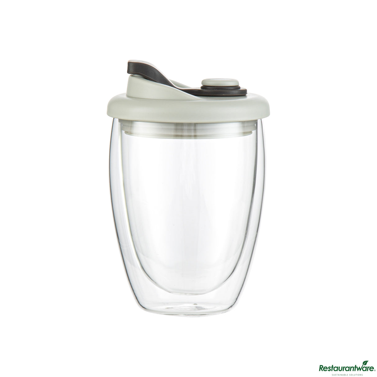 Mugs, Travel, 12 Ounce, Glass, Double Wall, with Gray Lid,10 - 1 EACH