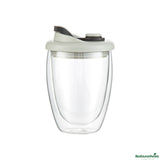 Mugs, Travel, 12 Ounce, Glass, Double Wall, with Gray Lid,10 - 1 EACH