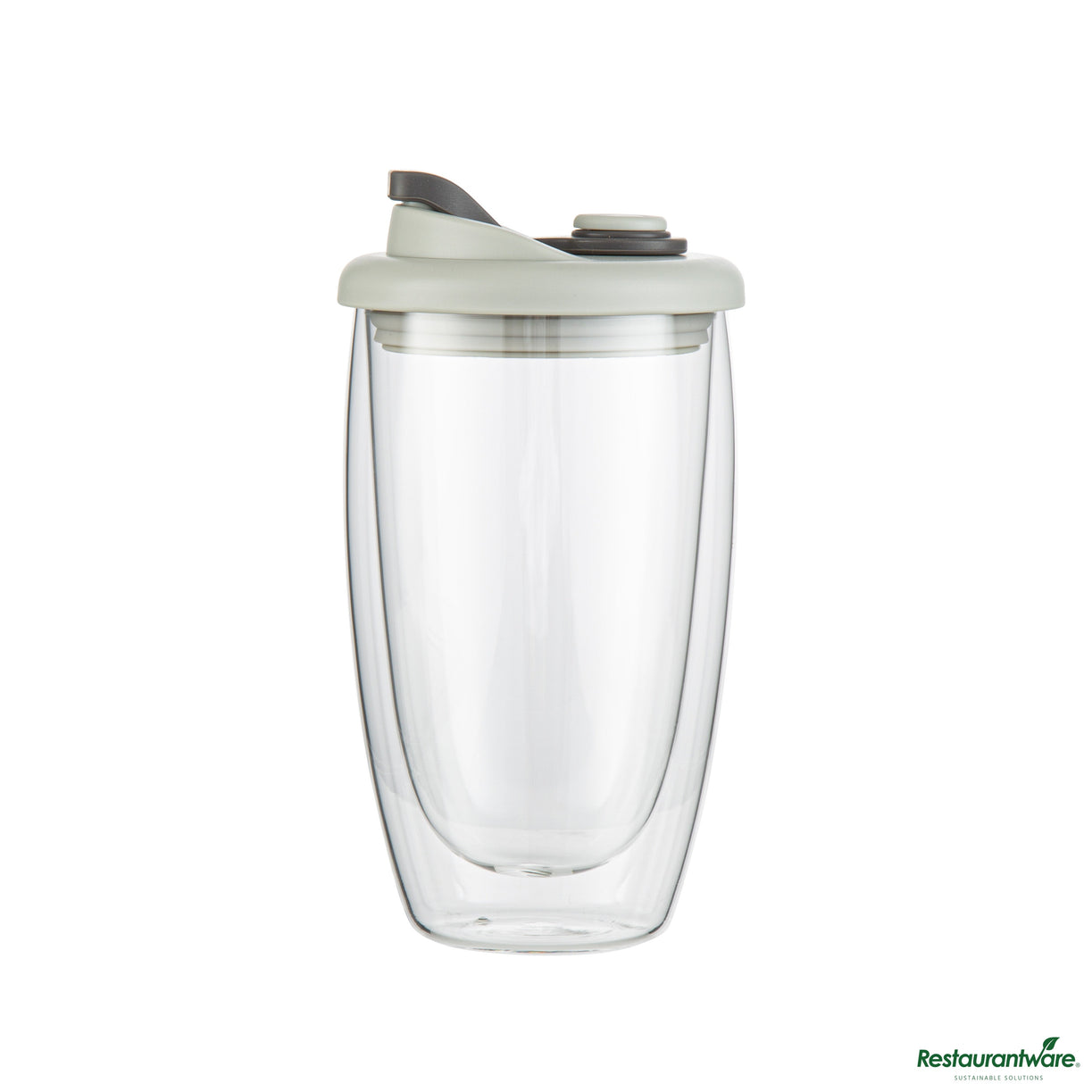 Mugs, Travel, 15 Ounce, Glass, Double Wall, with Gray Lid,10 - 1 EACH