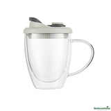 Mugs, Travel, 12 Ounce, Glass, Double Wall, with Handle & Gray Lid,10 - 1 EACH