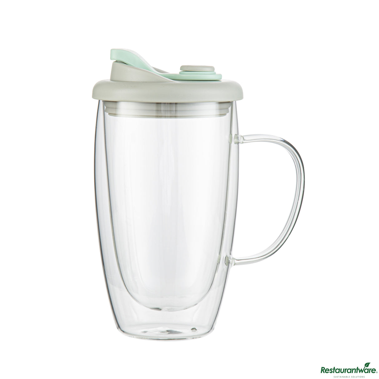 Mugs, Travel, Forma Glass, 15 Ounce, Double-Wall, Borosilicate, includes Gray & Green Lid,10 - 1 EACH