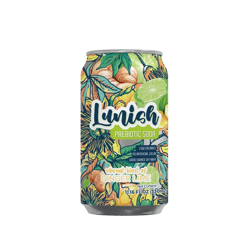 Soft Drink, Prebiotic, Ginger Lime, Single-Serve Can,12 - 330 ML