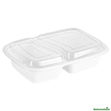 Containers, 2-Compartment, Asporto 32 Ounce, Microwavable Plastic, White, 8.75 x 6 x 2 Inch, includes Clear Lid,50 - 1 EACH