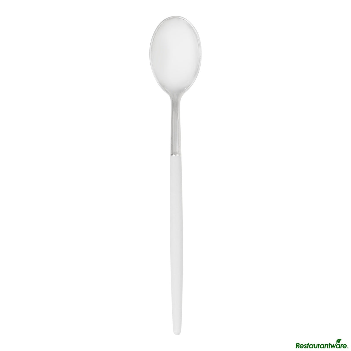 Spoons, Moderna 7.75 Inch, Plastic, Silver, White Handle,50 - 1 EACH