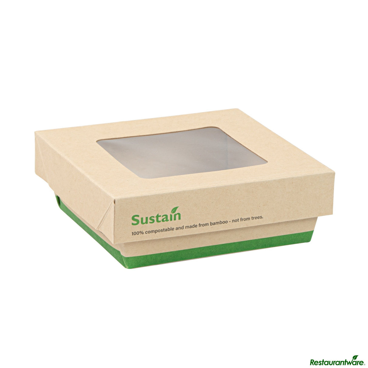 Containers, Take-Out, 13 Ounce, PLA-Lined Bamboo Paper, 4.5 x 4.5 x 2.5 Inch, Compostable, with Window,50 - 1 EACH