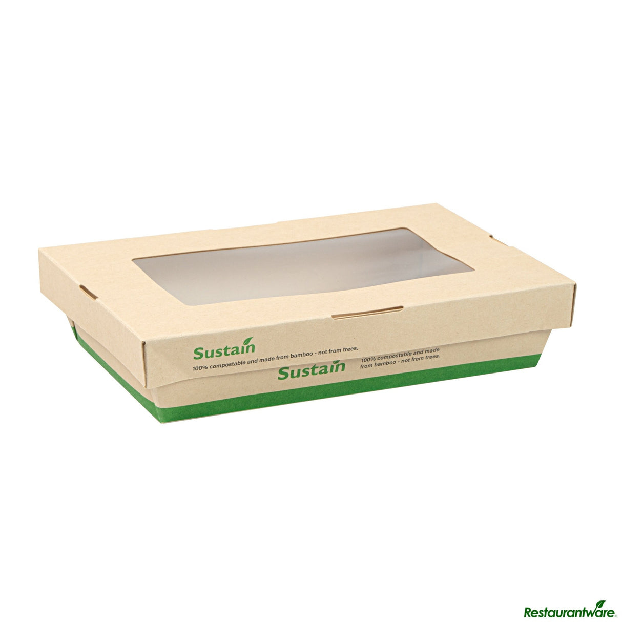 Containers, Take-Out, 28 Ounce, PLA-Lined Bamboo Paper, 7.5 x 5 x 1.5 Inch, Compostable, with Window,50 - 1 EACH
