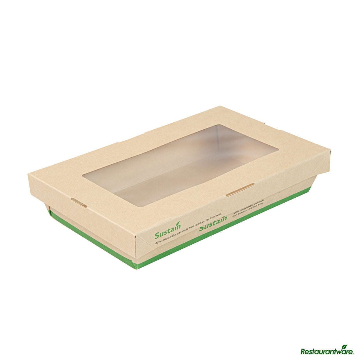 Containers, Take-Out, 34 Ounce, PLA-Lined Bamboo Paper, 8.5 x 5.25 x 1.5 Inch, Compostable, with Window,50 - 1 EACH
