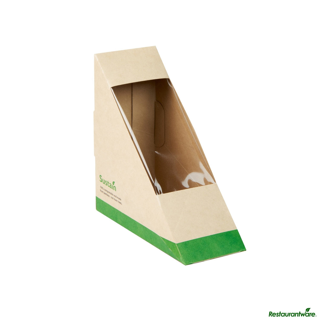 Boxes, Sandwich, 4.75 x 4.75 x 2 Inch, PLA-Lined Bamboo Paper, Compostable, with Window,25 - 1 EACH