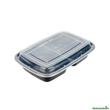 Containers, 3-Compartment, Asporto 26 Ounce, Microwavable Plastic, Black, 8.75 x 6 x 1.75 Inch, includes Clear Lid,50 - 1 EACH