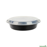 Boxes, To Go, Asporto 48 Ounce, Microwavable Plastic, Black, 9 x 9 x 1.75 Inch, includes Clear Lid,50 - 1 EACH