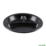 Plates, 3-Compartment, RW Base 9 x 9 x 0.75 Inch, Microwavable Plastic, Black, Round,50 - 1 EACH