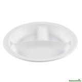 Plates, 3-Compartment, RW Base 9 x 9 x 0.75 Inch, Microwavable Plastic, White, Round,50 - 1 EACH