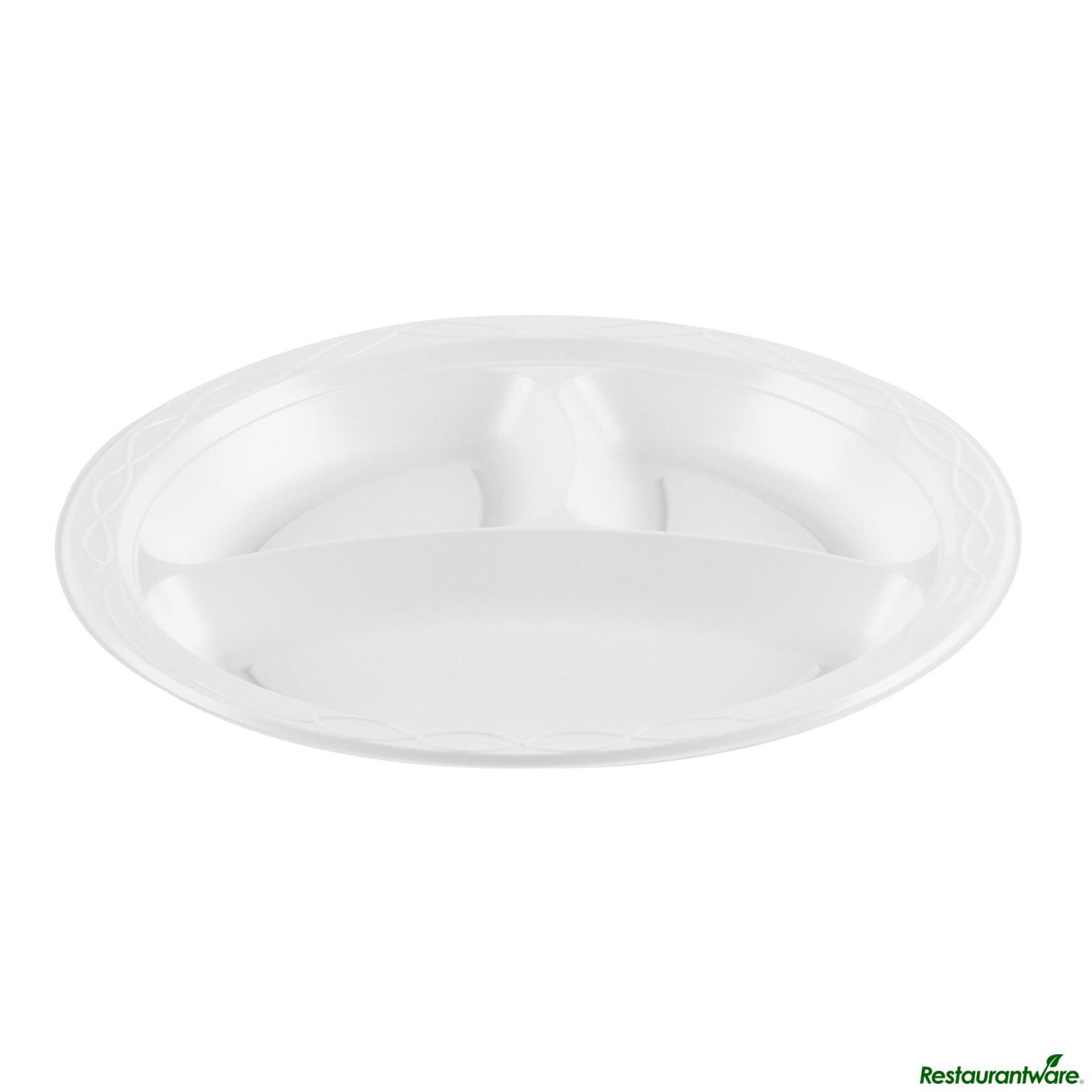 Plates, 3-Compartment, RW Base 10.25 x 10.25 x 0.75 Inch, Microwavable Plastic, White, Round,50 - 1 EACH
