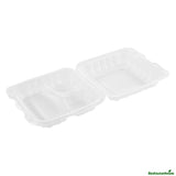 Containers, 3-Compartment, RW Base 30 Ounce, Microwavable Plastic, Clear, 7.50 x 7.50 x 2.75, Clamshell, Square,50 - 1 EACH