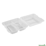 Containers, 3-Compartment, RW Base 40 Ounce, Microwavable Plastic, Clear, 9 x 9 x 3 Inch, Clamshell, Square,50 - 1 EACH
