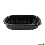 Containers, Food, RW Base 25 Ounce, Microwavable Plastic, Black, 9.25 x 6 x 1.75 Inch, Oval, Includes Clear Flat Lid,50 - 1 EACH
