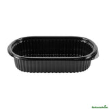 Containers, Food, RW Base 32 Ounce, Microwavable Plastic, Black, 9.25 x 6 x 2.50 Inch, Oval, Includes Clear Dome Lid,50 - 1 EACH