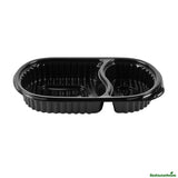 Containers, Food, RW Base 20 Ounce, Microwavable Plastic, Black, 9.25 x 6 x 2.25 Inch, Oval, Includes Clear Dome Lid,50 - 1 EACH