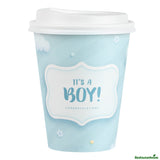Cups, Hot, Restpresso 12 Ounce, Paper, It's a Boy, Single Wall, 3.5 x 3.5 x 4.75 Inch, with White Lid,20 - 1 EACH